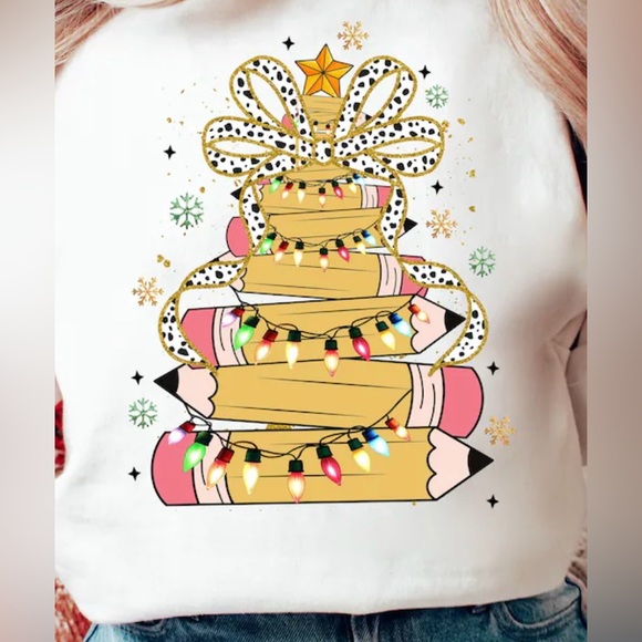 Christmas teacher pencil tree T-shirt in a comfort colors ivory tee - Picture 1 of 3